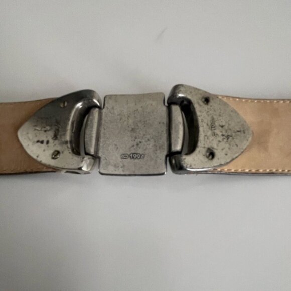 BRIGHTON Brown Pressed croc Leather belt with Silver hardware Size M - Picture 13 of 16